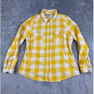 Old‎ Navy Plaid Flannel Shirt Yellow White Buffalo Check Womens L